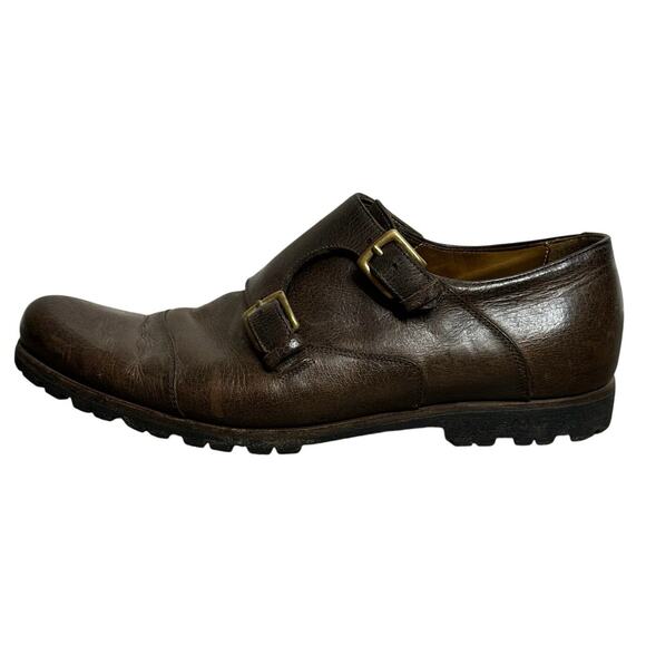 Billy Reid Distress Double Monkstrap Leather Shoe Espresso Brown Vibram Sole 9.5 - Picture 4 of 13